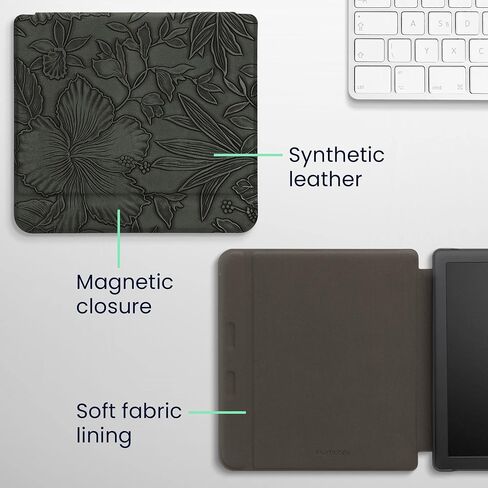 kwmobile Case Compatible with Kobo Libra 2 Case - eReader Cover - Embossing Flowers Green in Saudi Arabia