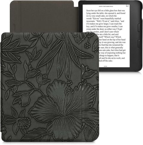 kwmobile Case Compatible with Kobo Libra 2 Case - eReader Cover - Embossing Flowers Green in Saudi Arabia