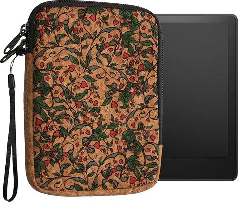 kwmobile eReader Case - 6,8-7" eReader Universal Cork Protective Sleeve Pouch - Heart Flower Red/Green/Light Brown in Saudi Arabia
