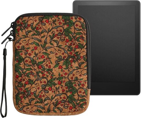 kwmobile eReader Case - 6,8-7" eReader Universal Cork Protective Sleeve Pouch - Heart Flower Red/Green/Light Brown in Saudi Arabia