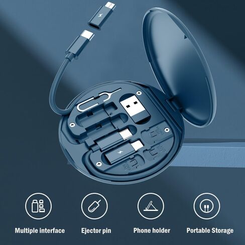 طقم كابل محول USB C من Yesimla، محول كابل شحن متعدد USB C إلى جهاز iOS/النوع C/Micro/USB A، نقل البيانات يحتوي على فتحة بطاقة للسفر، يستخدم كحامل هاتف (أسود) in Kuwait