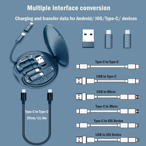 طقم كابل محول USB C من Yesimla، محول كابل شحن متعدد USB C إلى جهاز iOS/النوع C/Micro/USB A، نقل البيانات يحتوي على فتحة بطاقة للسفر، يستخدم كحامل هاتف (أسود) in Kuwait