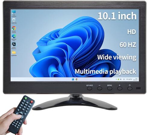 10.1 inch Security Monitor & Displays, 1024 * 600 Resolution, HD/BNC/AV/VGA/USB Input, Built-in Dual Speakers Portable LCD Monitor, Suitable for Game CCTV PC DVD DSLR in Kuwait