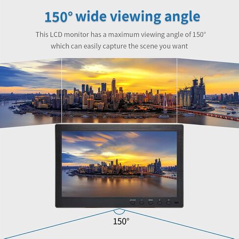 10.1 inch Security Monitor & Displays, 1024 * 600 Resolution, HD/BNC/AV/VGA/USB Input, Built-in Dual Speakers Portable LCD Monitor, Suitable for Game CCTV PC DVD DSLR in Kuwait