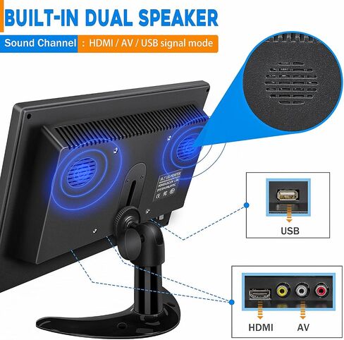 شاشة أمان Haiway مقاس 10.1 بوصة، دقة 1366 × 768 شاشة HDMI صغيرة شاشة محمولة صغيرة مع جهاز تحكم عن بعد مع مكبرات صوت مزدوجة مدمجة HDMI VGA BNC مدخل USB للألعاب CCTV Raspberry Pi PC in Kuwait