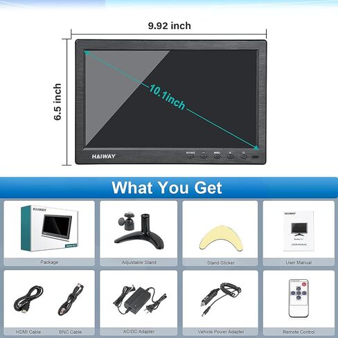 شاشة أمان Haiway مقاس 10.1 بوصة، دقة 1366 × 768 شاشة HDMI صغيرة شاشة محمولة صغيرة مع جهاز تحكم عن بعد مع مكبرات صوت مزدوجة مدمجة HDMI VGA BNC مدخل USB للألعاب CCTV Raspberry Pi PC in Kuwait