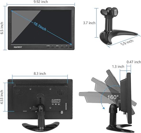 شاشة أمان Haiway مقاس 10.1 بوصة، دقة 1366 × 768 شاشة HDMI صغيرة شاشة محمولة صغيرة مع جهاز تحكم عن بعد مع مكبرات صوت مزدوجة مدمجة HDMI VGA BNC مدخل USB للألعاب CCTV Raspberry Pi PC in Kuwait
