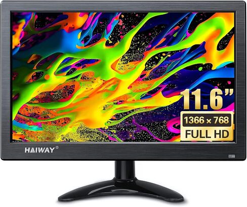 Haiway 11.6 inch Security Monitor 1366x768 CCTV Monitor Small HDMI Monitors | 16:9 LED Monitor,HDMI VGA BNC USB Input,Remote Control,Built-in Speakers,for CCTV NVR DVR Raspberry Pi PC,VESA 75x75MM,60Hz in Saudi Arabia