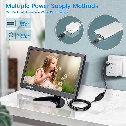 Haiway 11.6 inch Security Monitor 1366x768 CCTV Monitor Small HDMI Monitors | 16:9 LED Monitor,HDMI VGA BNC USB Input,Remote Control,Built-in Speakers,for CCTV NVR DVR Raspberry Pi PC,VESA 75x75MM,60Hz in Saudi Arabia