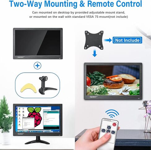 Haiway 11.6 inch Security Monitor 1366x768 CCTV Monitor Small HDMI Monitors | 16:9 LED Monitor,HDMI VGA BNC USB Input,Remote Control,Built-in Speakers,for CCTV NVR DVR Raspberry Pi PC,VESA 75x75MM,60Hz in Saudi Arabia