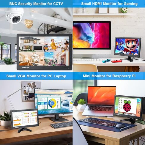 Haiway 11.6 inch Security Monitor 1366x768 CCTV Monitor Small HDMI Monitors | 16:9 LED Monitor,HDMI VGA BNC USB Input,Remote Control,Built-in Speakers,for CCTV NVR DVR Raspberry Pi PC,VESA 75x75MM,60Hz in Saudi Arabia