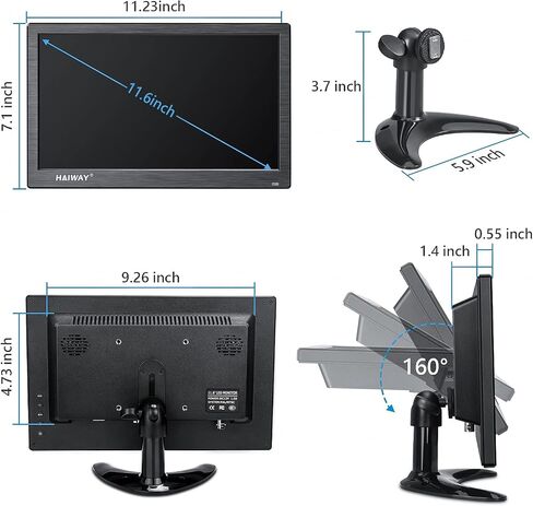 Haiway 11.6 inch Security Monitor 1366x768 CCTV Monitor Small HDMI Monitors | 16:9 LED Monitor,HDMI VGA BNC USB Input,Remote Control,Built-in Speakers,for CCTV NVR DVR Raspberry Pi PC,VESA 75x75MM,60Hz in Saudi Arabia