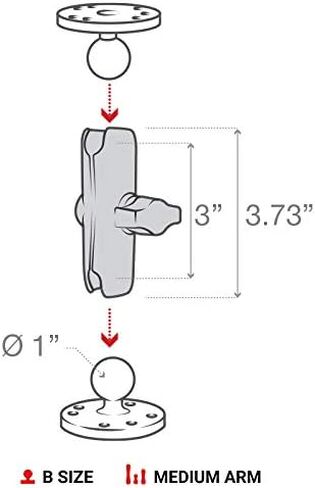 RAM Mounts RAP-B-201U Composite Double Socket Arm with Medium Arm Compatible with RAM B Size 1" Ball Components in Kuwait