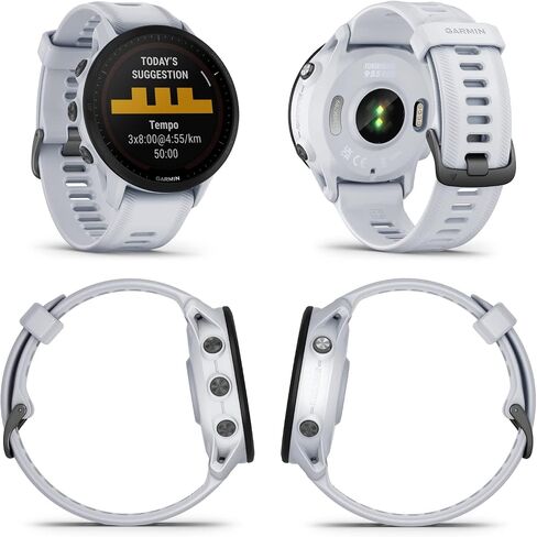 Wearable4U Garmin Forerunner 255 Music GPS Running 46 mm Smartwatch, Advanced Insights, Long-Lasting Battery, Whitestone White Earbuds Bundle in Saudi Arabia