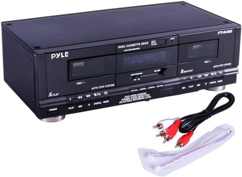 Pyle Home Dual Cassette Deck | Music Recording Device with RCA Cables | Removable Rack Mounting Hardware | CrO2 Tape Selector | Built-in 3 Digit Tape Counter - 110V/220V in Saudi Arabia