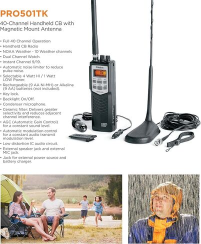 Uniden PRO501HH Pro-Series 40-Channel Portable Handheld CB Radio | Emergency/Travel Radio, Full 40 Channels & NOAA Alerts, Large LCD Display in Kuwait