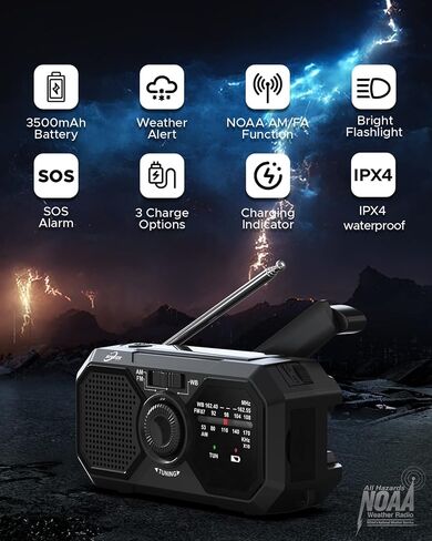 Emergency Weather Radio,10000mAh NOAA Hand Crank Bluetooth Speaker Radio,Portable AM FM Shortwave Radio with Large Capacity, USB/Solar/Crank Charge,Battery Operated, SOS Alarm & Flashlight (Yellow) in Saudi Arabia
