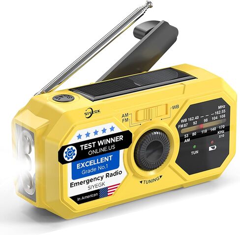 Emergency Weather Radio,10000mAh NOAA Hand Crank Bluetooth Speaker Radio,Portable AM FM Shortwave Radio with Large Capacity, USB/Solar/Crank Charge,Battery Operated, SOS Alarm & Flashlight (Yellow) in Saudi Arabia