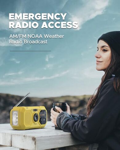 Emergency Weather Radio,10000mAh NOAA Hand Crank Bluetooth Speaker Radio,Portable AM FM Shortwave Radio with Large Capacity, USB/Solar/Crank Charge,Battery Operated, SOS Alarm & Flashlight (Yellow) in Saudi Arabia