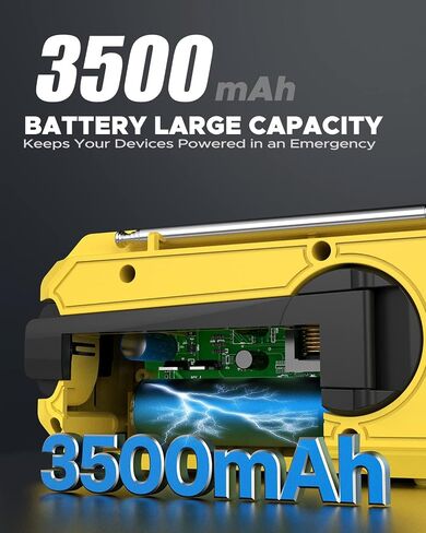 Emergency Weather Radio,10000mAh NOAA Hand Crank Bluetooth Speaker Radio,Portable AM FM Shortwave Radio with Large Capacity, USB/Solar/Crank Charge,Battery Operated, SOS Alarm & Flashlight (Yellow) in Saudi Arabia