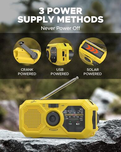 Emergency Weather Radio,10000mAh NOAA Hand Crank Bluetooth Speaker Radio,Portable AM FM Shortwave Radio with Large Capacity, USB/Solar/Crank Charge,Battery Operated, SOS Alarm & Flashlight (Yellow) in Saudi Arabia