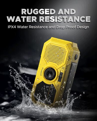 Emergency Weather Radio,10000mAh NOAA Hand Crank Bluetooth Speaker Radio,Portable AM FM Shortwave Radio with Large Capacity, USB/Solar/Crank Charge,Battery Operated, SOS Alarm & Flashlight (Yellow) in Saudi Arabia