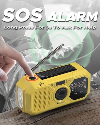 Emergency Weather Radio,10000mAh NOAA Hand Crank Bluetooth Speaker Radio,Portable AM FM Shortwave Radio with Large Capacity, USB/Solar/Crank Charge,Battery Operated, SOS Alarm & Flashlight (Yellow) in Saudi Arabia