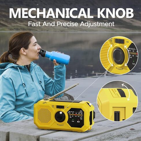 Emergency Weather Radio,10000mAh NOAA Hand Crank Bluetooth Speaker Radio,Portable AM FM Shortwave Radio with Large Capacity, USB/Solar/Crank Charge,Battery Operated, SOS Alarm & Flashlight (Yellow) in Saudi Arabia
