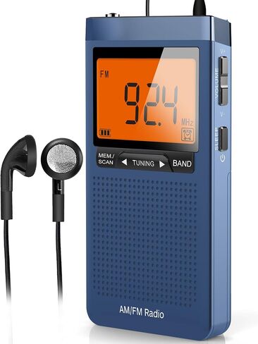 راديو AM FM المحمول - راديو جيب مع أفضل استقبال، راديو ترانزستور مع شاشة رقمية كبيرة، مؤقت نوم، مقبس سماعة أذن ستيريو، ساعة منبه تعمل ببطاريتين AAA للركض والمشي (أزرق) in Saudi Arabia