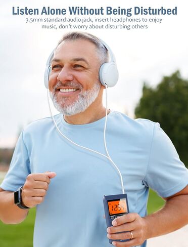 راديو AM FM المحمول - راديو جيب مع أفضل استقبال، راديو ترانزستور مع شاشة رقمية كبيرة، مؤقت نوم، مقبس سماعة أذن ستيريو، ساعة منبه تعمل ببطاريتين AAA للركض والمشي (أزرق) in Saudi Arabia