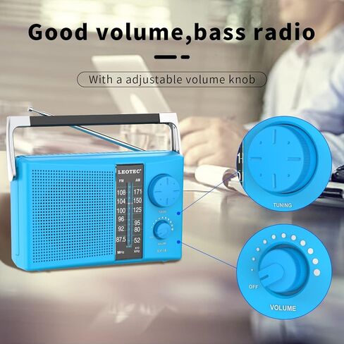 LEOTEC Portable AM FM Radio with Best Reception,Battery Operated or AC Power,Big Speaker,Large Tuning Knob,Clear Dial,Earphone Jack for Gift,Elder,Home | Strong reception,stable signal, AC power and 2*D cell battery, tuning knob,clear dial,big speaker,gif in Kuwait