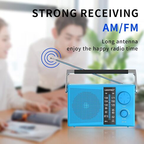 LEOTEC Portable AM FM Radio with Best Reception,Battery Operated or AC Power,Big Speaker,Large Tuning Knob,Clear Dial,Earphone Jack for Gift,Elder,Home | Strong reception,stable signal, AC power and 2*D cell battery, tuning knob,clear dial,big speaker,gif in Kuwait