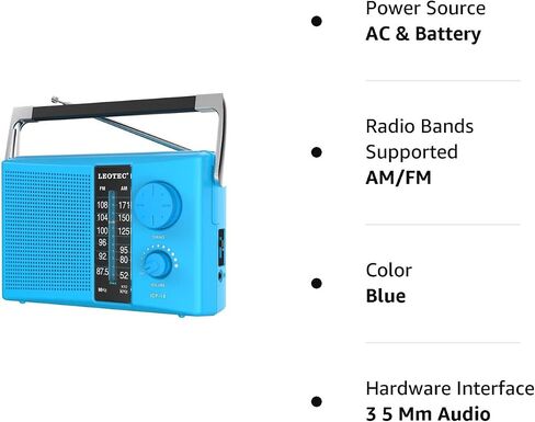 LEOTEC Portable AM FM Radio with Best Reception,Battery Operated or AC Power,Big Speaker,Large Tuning Knob,Clear Dial,Earphone Jack for Gift,Elder,Home | Strong reception,stable signal, AC power and 2*D cell battery, tuning knob,clear dial,big speaker,gif in Kuwait