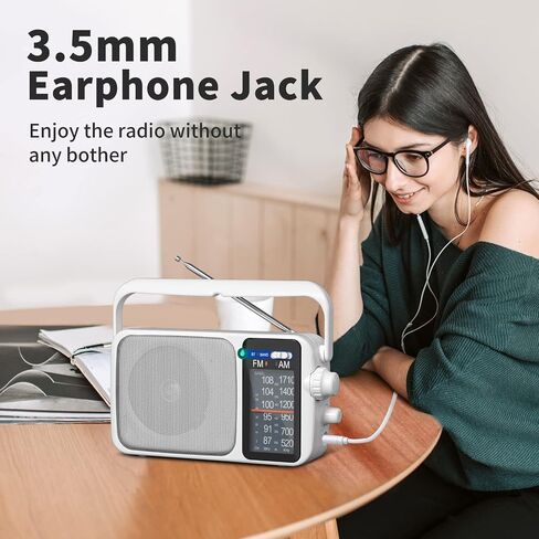YOWGULF AM FM Radio Portable Battery Operated or AC Power Headphone Jack | Classic retro design,great reception,big speaker,large tuning knob,ideal gift for elders,home decoration & daily listening in Kuwait
