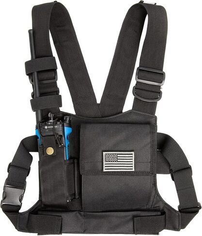 LUITON Radio Chest Harness with Reflective Strips Shoulder Holster Radio Vest Holder Two Way Radio Vest Rig Walkie Talkie Case with Front Pack Pouch for Motorola/Midland/Baofeng/Retevis in Saudi Arabia