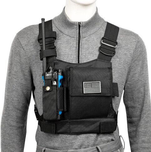 LUITON Radio Chest Harness with Reflective Strips Shoulder Holster Radio Vest Holder Two Way Radio Vest Rig Walkie Talkie Case with Front Pack Pouch for Motorola/Midland/Baofeng/Retevis in Saudi Arabia
