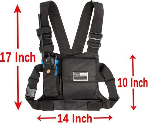LUITON Radio Chest Harness with Reflective Strips Shoulder Holster Radio Vest Holder Two Way Radio Vest Rig Walkie Talkie Case with Front Pack Pouch for Motorola/Midland/Baofeng/Retevis in Saudi Arabia