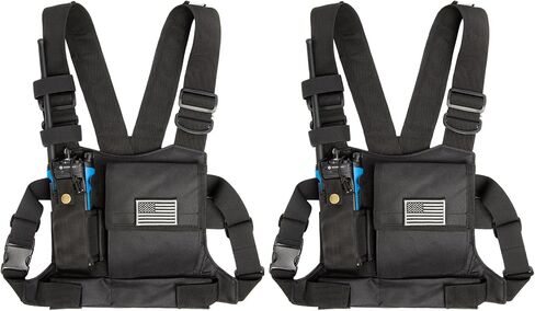 LUITON Radio Chest Harness with Reflective Strips Shoulder Holster Radio Vest Holder Two Way Radio Vest Rig Walkie Talkie Case with Front Pack Pouch for Motorola/Midland/Baofeng/Retevis in Saudi Arabia