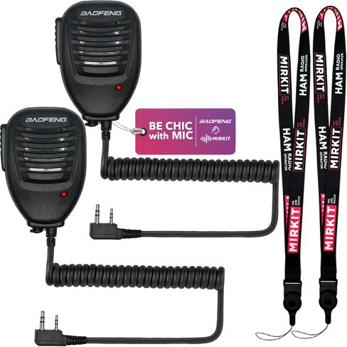 MIRKIT 2pcs Baofeng Mic for Two Way Radio Most Wanted Among Baofeng Accessories, Radio Shoulder Mic with Reinforced Cable, Noise Reduction, Spring Clip, Edition USA Warranty in Kuwait