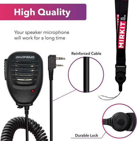 MIRKIT 2pcs Baofeng Mic for Two Way Radio Most Wanted Among Baofeng Accessories, Radio Shoulder Mic with Reinforced Cable, Noise Reduction, Spring Clip, Edition USA Warranty in Kuwait