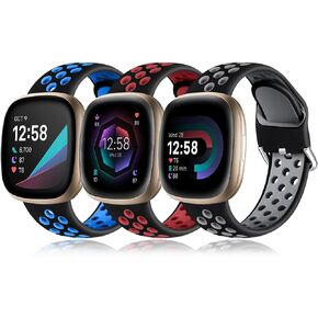 Getino Compatible with Fitbit Sense/Sense 2 Bands/Versa 3/ Versa 4 Bands Women Men, Waterproof Soft Stylish Accessories, Sport Band for Fitbit Sense 2/ Sense/Versa 3/ Versa 4, Small 3Pack-7