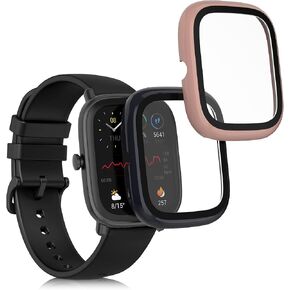 kwmobile Cover Comaptible with Huami Amazfit GTS 2 Mini Covers - 2X Tempered Glass with Plastic Frame - Black/Transparent