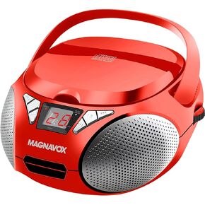 Magnavox MD6924-RD Portable Top Loading CD Boombox مع راديو ستيريو AM/FM باللون الأحمر | متوافق مع أقراص CD-R/CD-RW | شاشة LED | منفذ AUX مدعوم | مشغل أقراص مضغوطة قابل للبرمجة | in Kuwait
