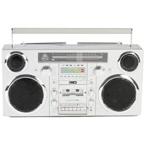 GPO Brooklyn 1980S-Style Portable Boombox - CD Player, Cassette Player, FM Radio, USB, Wireless Bluetooth Speaker - Silver in Kuwait