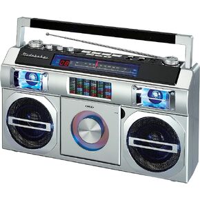 Studebaker SB2145B 80's Retro Street Bluetooth Boombox with FM Radio, CD Player, LED EQ, 10 Watts RMS Power and AC/DC
