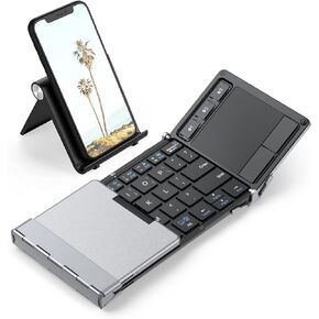 iClever Foldable Keyboard, BK08 Bluetooth Keyboard with Sensitive Touchpad, Multi Devices, Pocket-Sized Tri-Folding Portable Keyboard for iPad, iPad, Smartphone, Laptop and Table