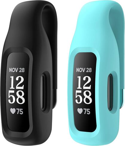 EEweca 2-Pack Clip Case ملحق لـ Fitbit Inspire 3/Inspire 2، أسود + أزرق فولاذي (ليس من أجل Inspire، Inspire hr، ace 2) in Kuwait
