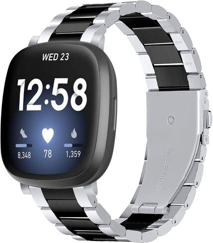 سوار Limque من الفولاذ المقاوم للصدأ متوافق مع Fitbit Versa 4 / Fitbit Sense 2 / Fitbit Versa 3 / Fitbit Sense، أساور معدنية قابلة للتعديل، استبدال سوار المعصم للنساء والرجال (أسود) in Kuwait