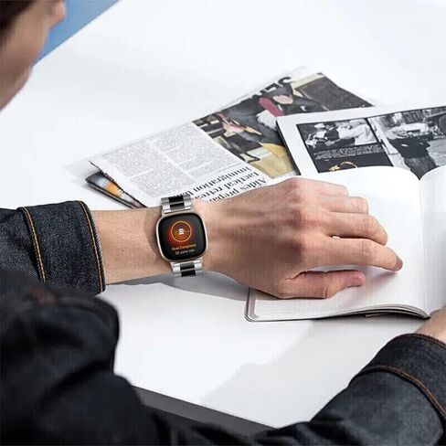 سوار Limque من الفولاذ المقاوم للصدأ متوافق مع Fitbit Versa 4 / Fitbit Sense 2 / Fitbit Versa 3 / Fitbit Sense، أساور معدنية قابلة للتعديل، استبدال سوار المعصم للنساء والرجال (أسود) in Kuwait