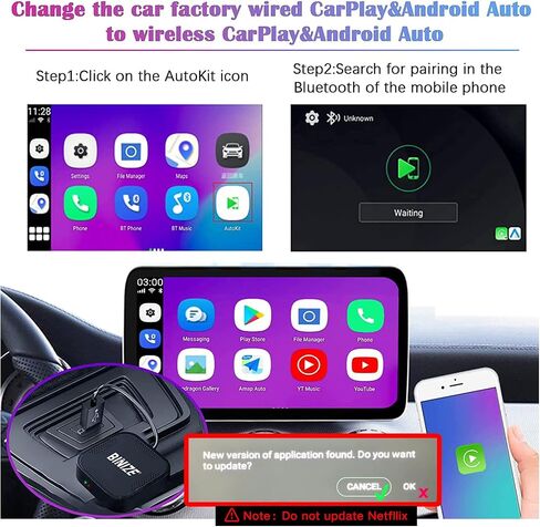 Binize Wireless CarPlay Android AUTO Multimedia Video Box 4G Cellular,4GB+64GB,8Core,Android System,Built-in Navigation,Support SIM&TF Card Bluetooth Only Support Car with OEM Wired CarPlay in Saudi Arabia